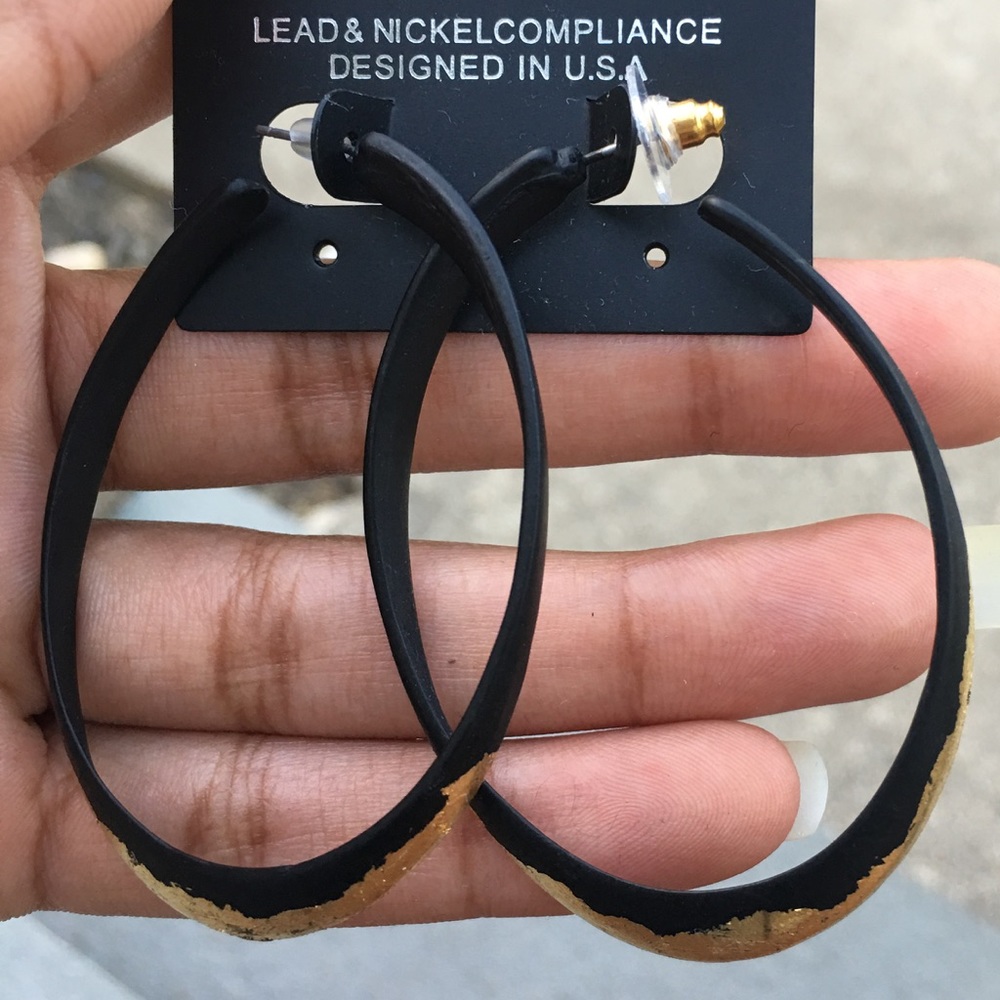 Black Oval Hoops with Gold Foil Detail